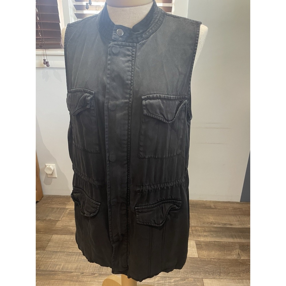 Matty M Black Utility Tencil Toggle Waist Vest W Pockets Button & Zip L Capsule